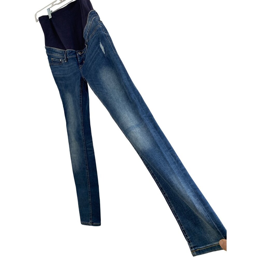 H&M Mama Skinny High Rib Denim Jeggings Size 10 Blue Stretch Jeans RFF10513